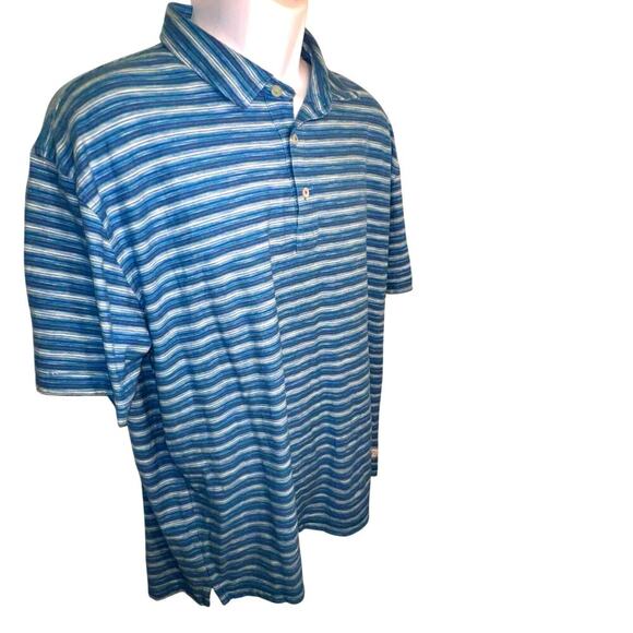 Linksoul Men’s XL 1/4 Button Polo Short Sleeved Striped Knit Preppy Logo Shirt - Picture 2 of 11